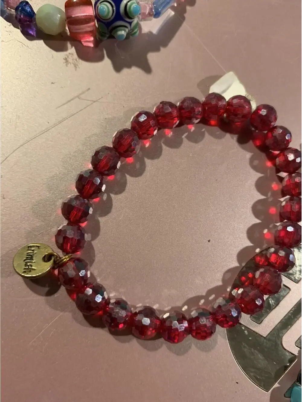 Red Faceted Beaded Bracelet with 'Friends' Charm